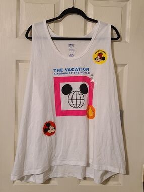 Disney White Tank Top with Pink, Blue & Yellow Graphic Accents